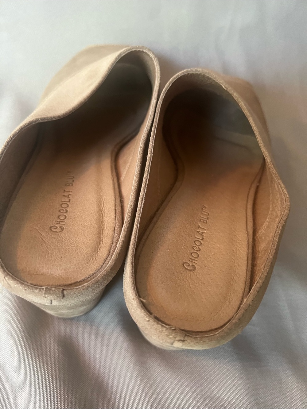 Chocolat Blu Taupe Suede Peep-Toe Mules View 2